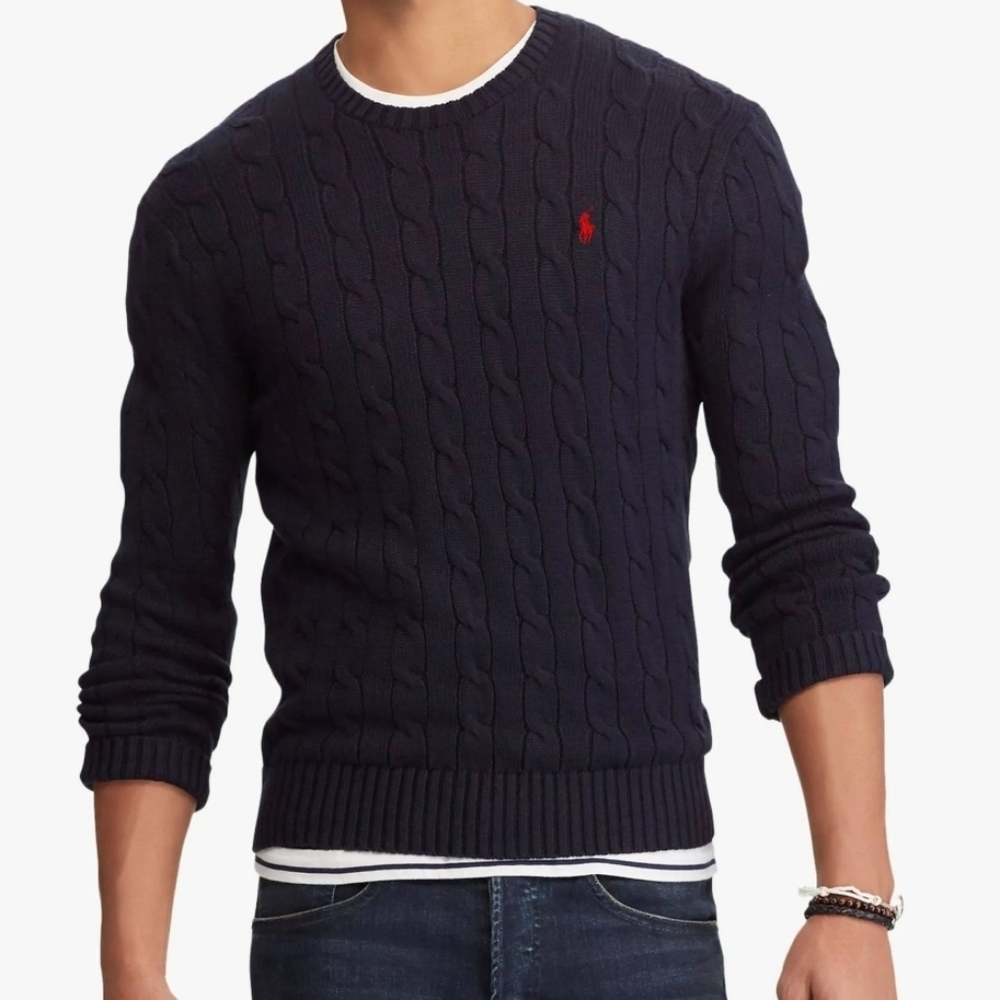 Polo by Ralph Lauren Dark Blue Cable Knit Sweater XXL Slim Fit
